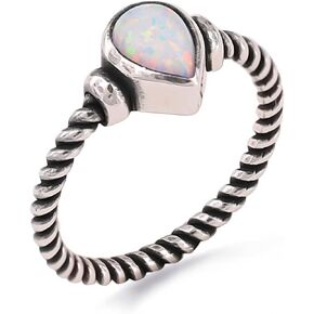 LOMBARDY JEWELRY Genuine 925 Sterling Silver Pear Teardrop Cut Cabochon Simulated White Opal Oxidized Luxury Gift Ring for Her