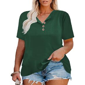 Plus-Size Tops for Women Short Sleeve Henley Shirt Loose Tunics XL-5XL