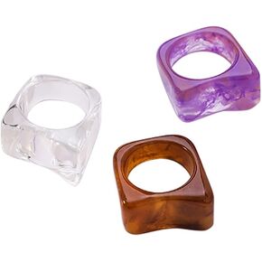 Pingyongchang Colorful Statement Chunky Geometric Resin Ring Art Deco Marble Pattern Rings Irregular Figure Acrylic Jewelry Gift for Women Girls in Kuwait