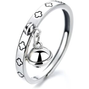 Bell Flower Band Dangle Adjustable Statement Spinner Finger Rings for Women Teen Girls Anxiety Relief Dainty Cute Minimalist Small 925 Sterling Silver Engagement Promise Wedding Knuckle Ball Rings Gifts for Bff Daughter Girlfriend Her Xmas