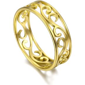 Amaxer Vintage Filigree Flower Ring Women Girls Stainless Steel Romantic Rose Casual Rings Jewelry for Lady Girls