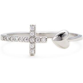 STORYJEWELLERY Ring for Daughter, Silver Cross Ring for Daughter, Faith Ring for Daughter, Daughter Gift from Mom, To My Daughter Cross Ring, Mother Daughter Gift(D silver, 07)