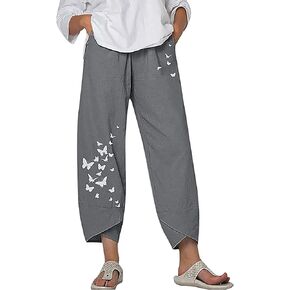 Women Capri with Pockets, Summer Casual Pants, Beach Comfy Crop Pants, Cotton