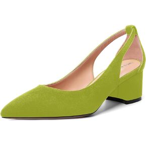 MOVINSTEPS Womens Block Dress Slip On Suede Thick Pointed Toe Cut Out Office Solid Chunky Low Heel Pumps Shoes 2 Inch