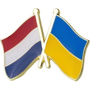 Netherlands Dutch Ukraine Ukrainian National Flag Crossed Flags Friendship Love Alliance Allies 1" Enamel Pin