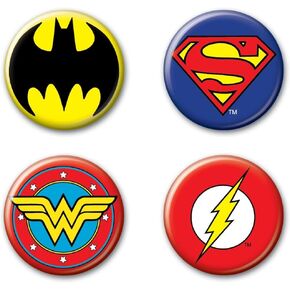 Ata-Boy DC Button Set - Logo 4 Button Set Button Set, Officially Licensed Collectible Buttons - Batmna, Superman Wonder Woman Flash