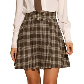 Allegra K Plaid Skirt for Women's Tartan Double Breasted A-Line Pleated Vintage Mini Skirts