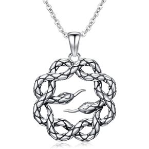 Snake Necklace 925 Sterling Silver Evil Eye/Celtic/Pentagram/Skull Sword Snake Pendant Necklace Gothic Snake Jewelry Gift for Women Men Snake Lovers