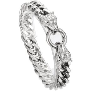 Stainless Steel/Gold/Black Plated Viking Wolf Link Chain Bracelet For Men 12mm Width, 8.66 Inch Length Classic Punk Jewelry