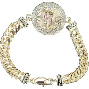 San Judas Tadeo Bracelet, mens gold bracelet, Saint Jude medal, gold chain, gold pendant, mens jewelry, medalla de San Judas Tadeo, mexican jewelry