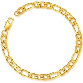 سوار سلسلة فيجارو قوي للرجال من الفولاذ المقاوم للصدأ، عرض 6/8/9 مم، طول 7.48/8.27 بوصة، سوار فيجارو مطلي بالذهب عيار 18 قيراط، إرسال صندوق هدايا in Kuwait