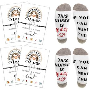 Tarpop 12 Pcs Nurse Appreciation Gift 6 Nurse Socks and 6 Nurse Blessing Card Bracelets, Nurse Practitioner Gifts Nurse Christmas Gifts Nurse Week Day Gifts for Women