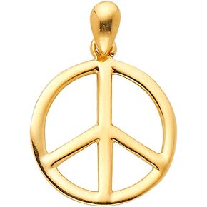 GoldenMine Fine Jewelry Collection 14k Yellow Gold Peace Sign CZ Charm Pendant