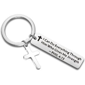 QIIER Christian Gifts I Can Do Everything Through Him Who Gives Me Strength Philippians 4:13 Keychain Christian Jewelry Gifts