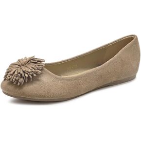 Ollio Women's Shoe Faux Suede Flower Ribbon Ballet Flat