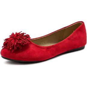Ollio Women's Shoe Faux Suede Flower Ribbon Ballet Flat