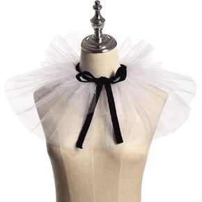 Vintage Renaissance Tulle Ruffled Collar Clown Costume Detachable Collar White Gauze Collar