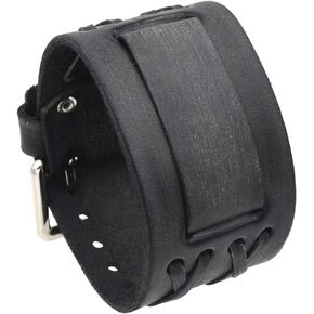 DXB-K 24mm Lug Width Wide Cris Cross Distressed Brown Leather Cuff Wrist Watch Band