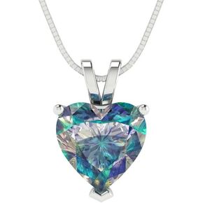 Clara Pucci 1.95ct Heart Cut Designer Blue Moissanite Gem Solitaire Pendant Necklace With 18" Gold Chain box Solid 14k White Gold