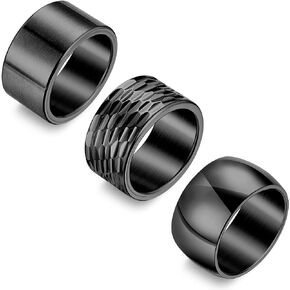 NICEIGHT 3PCS 12MM Stainless Steel Band Rings for Men Women Wide Chunky Rings Thumb Rings Matte Finish Plain Wedding Band Ring Hammered Comfort Fit Size 7-13
