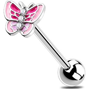 Melighting Butterfly Tongue Ring 14G Pink Tongue Piercing Jewelry Internally Threaded Tongue Jewelry Stainless Steel Tongue Bars For Women Body Piercing Jewelry