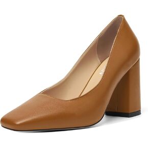 Womens Matte Solid Square Toe Work Slip On Fashion Block High Heel Pumps Shoes 3.3 Inch