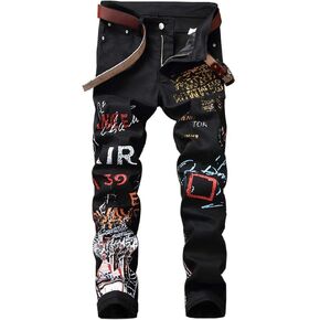 Mens Printed Patterned Stretch Skinny Biker Jeans