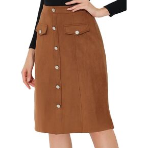 Allegra K High Waist Skirt for Women's Faux Suede Knee Length A-Line Skirts