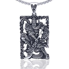 Xusamss Punk Rock Titanium Steel Warrior Guan Yu Dog Tag Pendant Necklace,24inches Box Chain in Kuwait