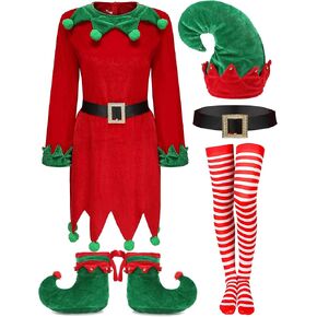 Miulruma النساء عيد الميلاد قزم زي للبالغين سانتا مساعد زي عيد الميلاد الزي مع قزم قبعة الأحذية حزام جوارب مخططة in Kuwait
