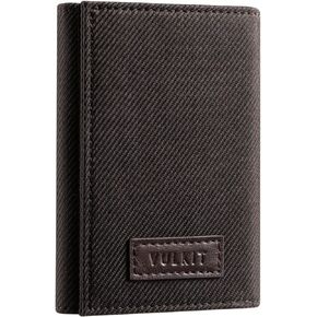 VULKIT Minimalist Leather Rfid Blocking Trifold Wallet Slim Credit Card Holder with 4 ID windows & Zipper Pocket for Men (Army Green)