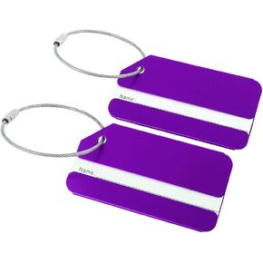 uxcell® Luggage Tags,Metal Travel Tags Luggage Identifier Card Holder Name Address ID Labels for Baggage Suitcases,Purple, 2 Pack