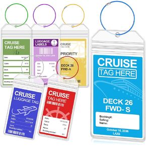 Cruise Luggage Tag Holder, 6 Pack Cruise Luggage Tags for Royal Caribbean Ships and Celebrity, Waterproof Clear Luggage Tags for Suitcases, Reusable Cruise Ship Essentials for 2024-2025