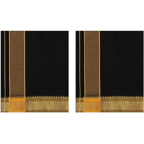 Color Cotton Dhotis Lungi Sarong 2.0 Meters Single Layer Dhoti Pack of 2 (Black)