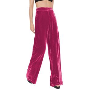 Velvet Pants for Women High Waist Loose Wide Leg Pants Casual Office Velour Long Trousers with Pockets