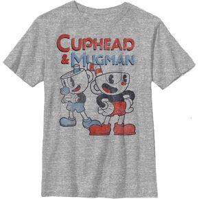 KingFeatures Cuphead Cup Pair Boy's Crew Tee, Athletic Heather, X-Small