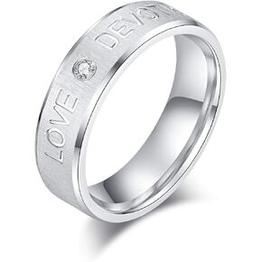THELANDA Unisex 6mm Comfort Fit Sterling Silver Simulated Diamond Wedding Ring LOVE DEVOTION Engraving