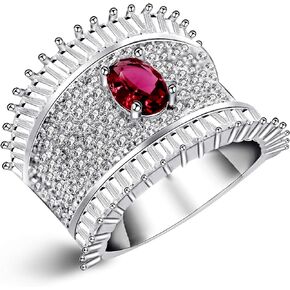 Uloveido Gothic Wide Band Red Eye Rings with Baguette Round Cubic Zirconia Stones White Gold Plated Fashion Anniversary Jewelry (Size 6 7 8 9 10) JZ083