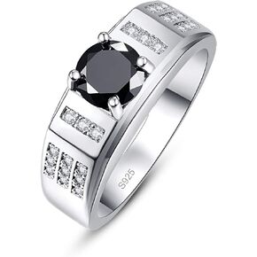 Empsoul 925 Sterling Silver Black Ring Filled Round Cut Simulated Black Topaz High Polish Wedding Engagement Ring for Women