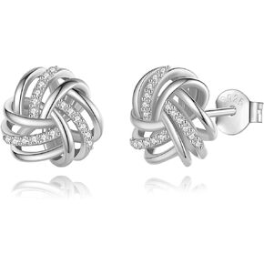 INFUSEU Sterling Silver Love Knot Earrings Necklaces for Women Girls, Romantic Love Forever Gifts for Girlfriend/Wife/Daughter