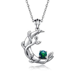Mic Tai 925 Sterling Silver Opal Moon Necklace - Vintage Crescent Moon Pendant Fire Opal Planet Earth Jewelry Gifts for Women Girls, Sterling Silver, Opal in Kuwait