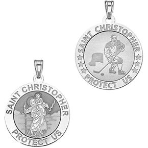 PicturesOnGold.com Ice Hockey - Saint Christopher Doubledside Sports Religious Medal 3/4 Inch Sterling Silver