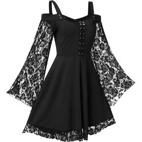 FEOYA Women’s Gothic Steampunk Renaissance Dress Off Shoulder Dress Plus Size Goth Bandage Dress Cosplay Party
