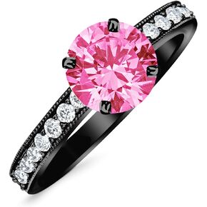 1.05 Carat 14K Black Gold Classic Side Stone Pave Set With Milgrain Diamond Engagement Ring with a 0.75 Carat Natural Pink Sapphire Center (Heirloom Quality)