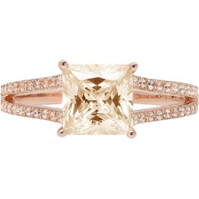 Clara Pucci 2.42 ct Princess Cut Solitaire Accent split shank Genuine Flawless Natural Brown Morganite Gemstone Engagement Promise Statement Anniversary Bridal Wedding Ring Solid 18K Rose Gold