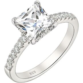 Wuziwen 2CT 925 Sterling Silver Engagement Rings for Women Princess Cut Solitaire Wedding Ring Cubic Zirconia
