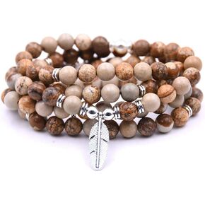 108 Bead Japa Mala Meditation Bracelet Necklace for Men or Womens Yoga Jewelry (Picture Jasper) in Kuwait