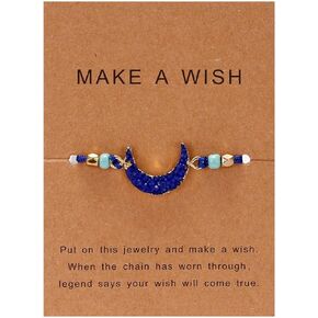 COLORFUL BLING Faux Natural Stone Bracelet for Women Moon Shaped Crystal Adjustable Strand Bracelet Handmade Personalized Jewelry Gift for Couple Friendship