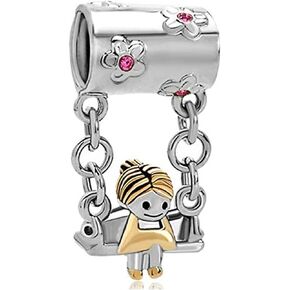 KunBead Women Girls Swing Mothers Day Bead Charms Compatible with Pandora Bracelets