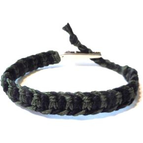 Adjustable Alligator Clip Black and Dark Green Hemp Bracelet - Handmade